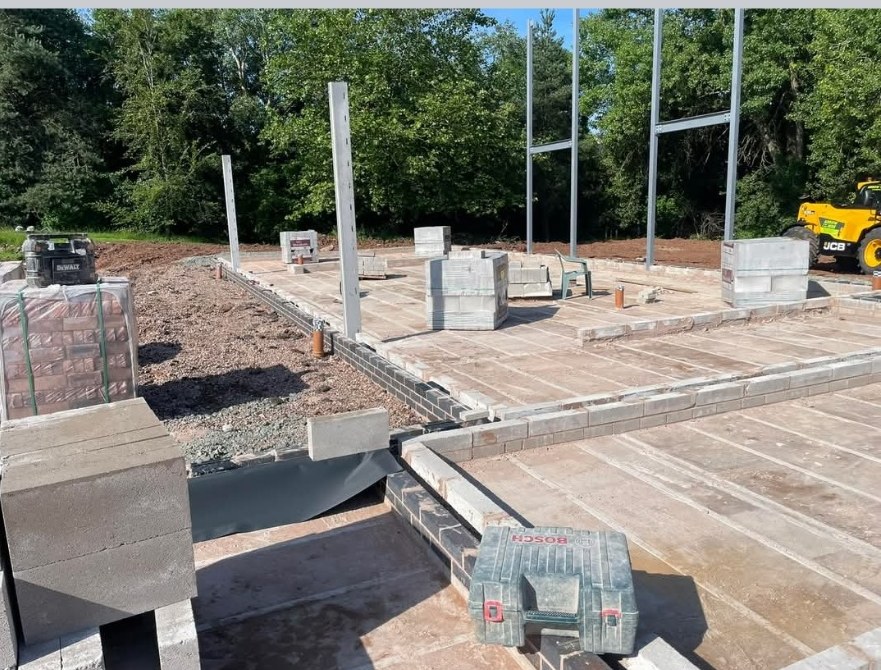Blockwork and brick foundations on a new build site in Worcestershire