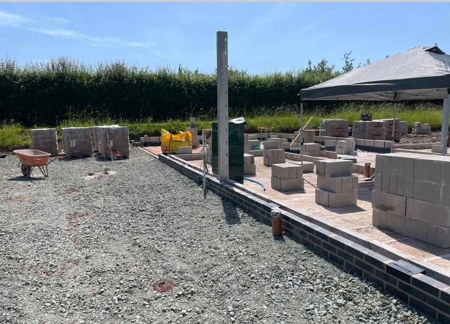 Blockwork set out across a prepared slab